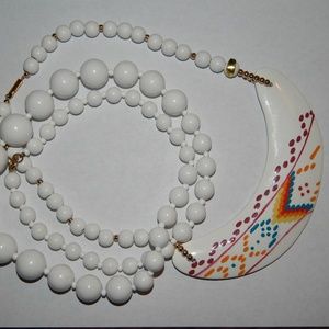 Necklace 2 White Beaded Surf Beach Plastic